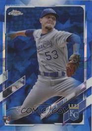 A baseball player on a blue card

Description automatically generated