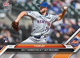 May be an image of ‎1 person and ‎text that says '‎tOPPS በይ NEWYORK YORK NEW RC 4.11 TYLER TYLERJAY JAY [۱٤) لددللا Mets Id 2024 2015 1ST-ROUNDER PICKS UP ทร MLB WIN IN DEBUT‎'‎‎